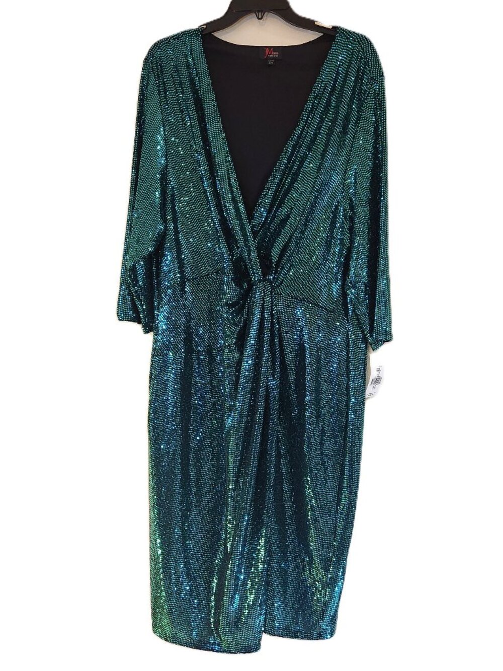 NWT JM Studio John Meyer Teal Metallic Faux Wrap Dress Size 22W